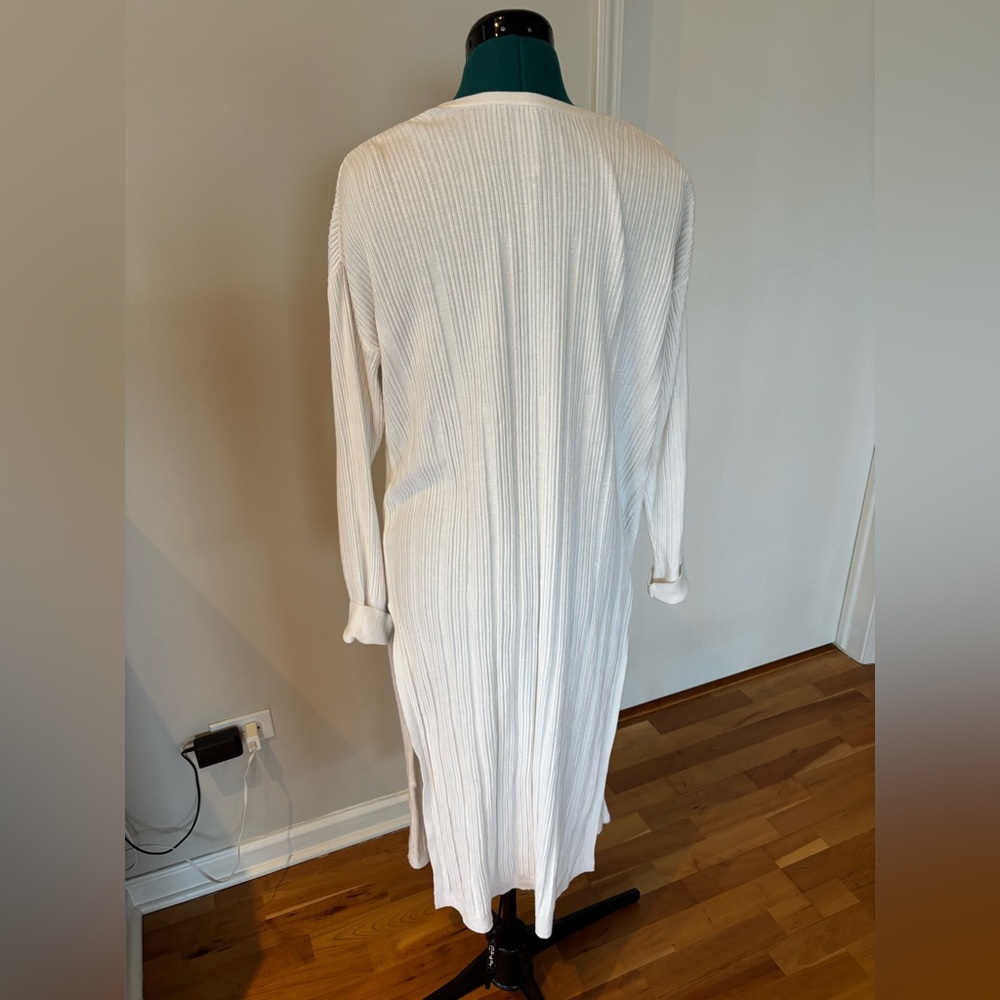 Free People Long Cream Ribbed Button-Front Cardigan - Picture 2 of 9